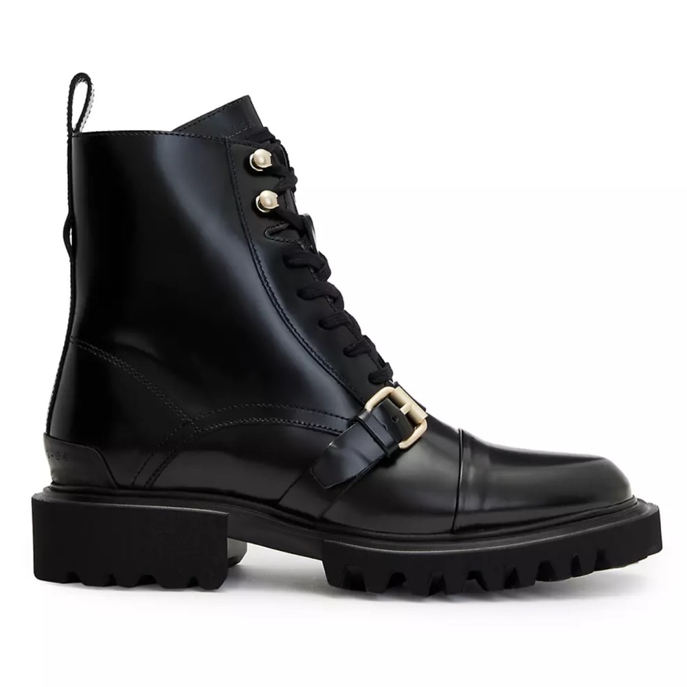 AllSaints Tori Leather Combat Boots Black Women’s 7
